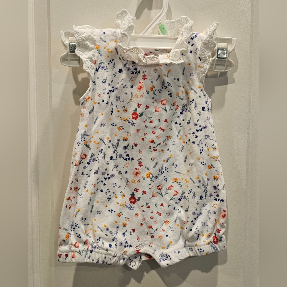 Laura Ashley White and Multicolor Floral Baby Romper